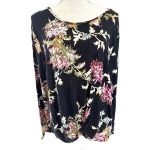 Style & Co Womens Black Floral Print Long Sleeve Top With Twist Front Detail  XL